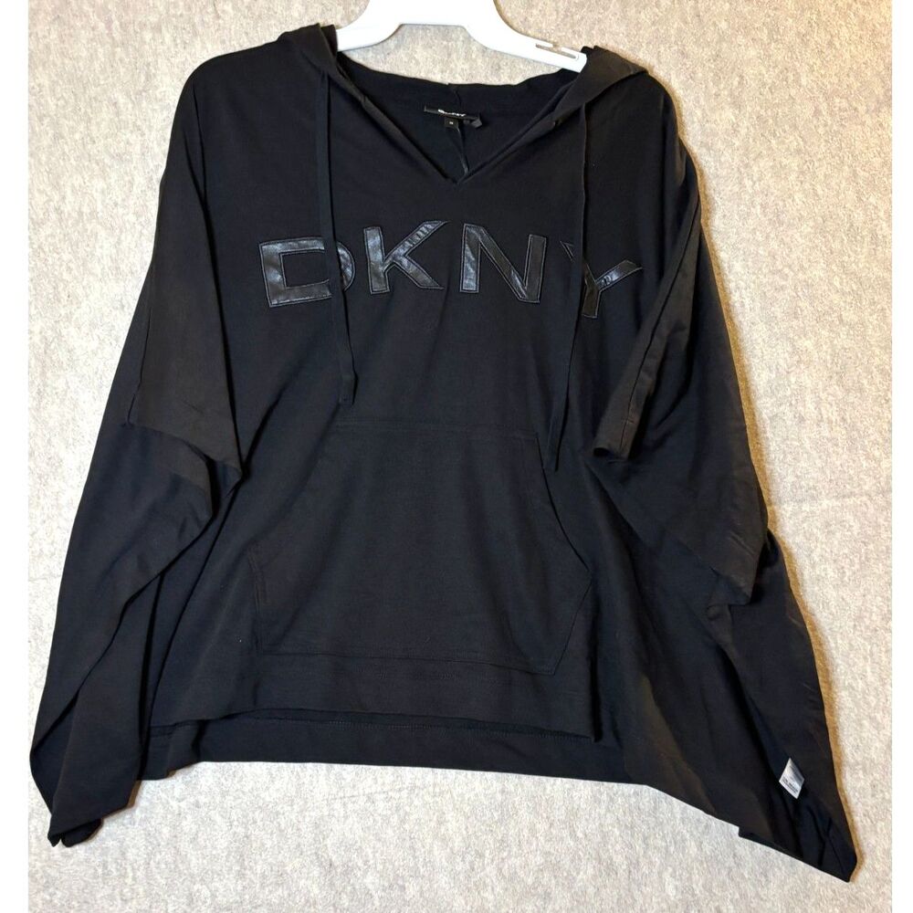 DKNY Womens 2X Black Logo Poncho Style Hoodie Oversized Dolman Sweatshirt NWT